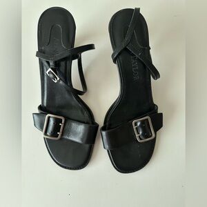 Ann Taylor Vintage 90's Black Leather Buckle Ankle Strap Heel Sandal 6